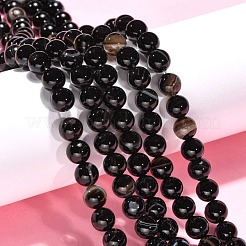 天然石黒瑪瑙ビーズ連売り  ラウンド  染め＆加熱  ブラック  8mm  穴：1mm  約48個/連  15インチ&nbsp;G-G391-8mm-01