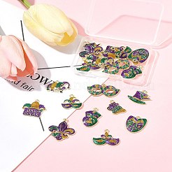 カーニバル/マルディグラテーマの合金エナメル&グリッターパウダーペンダント20個10スタイル  カーニバルテーマ  鉛フリー＆カドミウムフリー  ゴールドカラー  混合図形  15~28x13~30x1.5~3mm  穴：1.5~2mm  2個/スタイル&nbsp;ENAM-FS0002-55