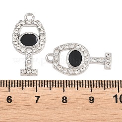 合金クリスタルラインストーンペンダント  黒のエナメル  ワイングラスチャーム  ラックめっき  プラチナ  25x13x2mm  穴：2mm&nbsp;FIND-C095-05P