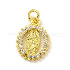 Virgin Mary Theme Rack Plating Brass Micro Pave Cubic Zirconia Pendants&nbsp;KK-C074-28M