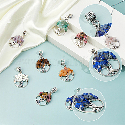 36Pcs 9 Colors Tibetan Style Alloy & Gemstone Chip European Dangle Charms&nbsp;PALLOY-FH00147