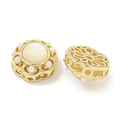 Brass & ABS Imitation Pearl & Shell Flower Multi-Strand Links&nbsp;KK-Q820-35G