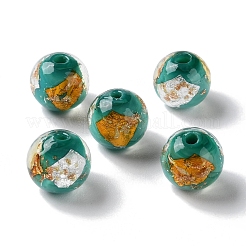 手作りのゴールド＆シルバーの箔ランプワークビーズ  ラウンド  ダークシアン  12mm  約33個/連  14.5インチ&nbsp;GLAA-G107-07A-08