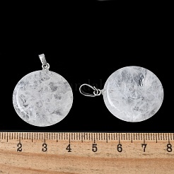 天然石クオーツクリスタルペンダント  プラチナトーンの真鍮金具付きロッククリスタルディスクチャーム  29x25x6mm  穴：7x4mm&nbsp;G-A259-04P-06