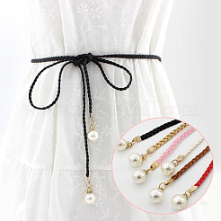 Imitation Leather Braided Belly Belt with Plastic Imitation Pearl Round Bead&nbsp;WG11EBA-03