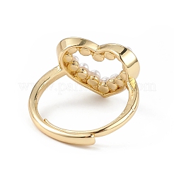 Plastic Pearl Hollow Out Heart Adjustable Ring&nbsp;RJEW-L100-012G