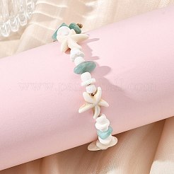 天然アマゾナイト、ホワイトシェル、合成ターコイズのビーズを使用した、女性用・男性用調節可能ブレスレット  ヒトデ/海星  カラフル  内径：2.09~3.62インチ（5.3~9.2cm）&nbsp;BJEW-JB13835