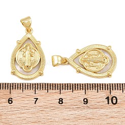 真鍮製のシェルペンダント  聖ベネディクトの宗教的なお守り  16KGP本金メッキ  ティアドロップ  23x14x3mm  穴：5x3mm&nbsp;CU-CBA9482-05G-05