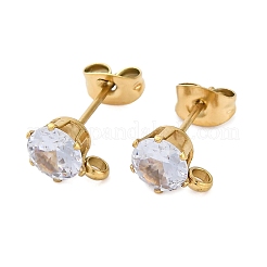 Ion Plating(IP) 304 Stainless Steel Cubic Zirconia Stud Earring Findings&nbsp;STAS-P373-04B-G