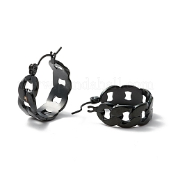 304ステンレススチール製キューバンリンクチャンキーフープピアス（女性用、イオンプレーティング（IP））  電気泳動黒  21.5x19.5x8mm  ピン：0.7mm&nbsp;EJEW-P197-07EB