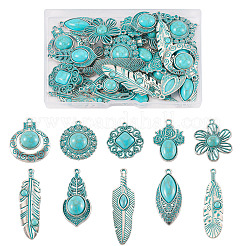 30pcs10スタイルチベットスタイルアロイペンダント  アクリルと  混合図形  25.5~46x12~26x5~13mm  穴：1.6~2.1mm  3個/スタイル&nbsp;FIND-TA0010-14