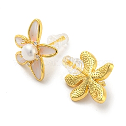 Cubic Zirconia Flower Stud Earrings with Natural Pearl&nbsp;EJEW-Z020-06G