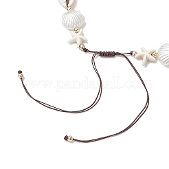 3Pcs 3 Colors Summer Synthetic Turquoise Starfish & Natural Cowrie Shell & White Imitation Pearl Adjustable Beaded Necklaces&nbsp;NJEW-JN05270