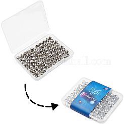 304ステンレススチールビーズ  ラウンド  ビーズコンテナ付  ステンレス鋼色  6mm  穴：2~3mm  約100個/箱&nbsp;STAS-UN0001-60P