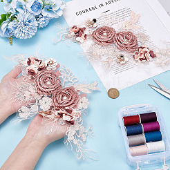 2個の花のポリエステル刺繍糸アイロン接着/縫い付けパッチ  衣類用アクセサリー  ロージーブラウン  350x228x14mm  2個/セット&nbsp;DIY-ME0001-67B