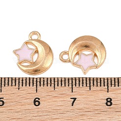 エナメルチャーム付き合金  星のチャームを持つ月  ライトゴールド  パールピンク  13.5x12x2mm  穴：1.5mm&nbsp;AL-CBA9C31-01G-D