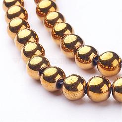 非磁性合成ヘマタイトビーズ連売り  ラウンド  ゴールド  8mm  穴：1mm  約53個/連  15.7インチ&nbsp;G-G091-8mm-1