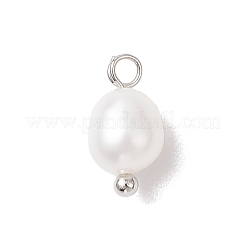 天然養殖淡水真珠ライスチャーム  真鍮ボールループ付き  乳白色  プラチナ  11~11.5x5.5~6mm  穴：1.7~2mm&nbsp;PALLOY-JF04187-01