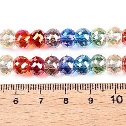 透明ガラスビーズ連売り  多面カット  ラウンド  カラフル  6x8mm  穴：1.2mm  約49個/連  11.57''（29.4センチメートル）&nbsp;GLAA-T023-A23-01
