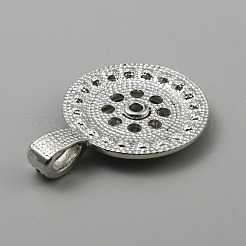 合金ラインストーン ハング スナップ ベース ペンダント  交換可能なスナップ チャーム ジュエリー メイキング用  フラットラウンド  プラチナ  46x33.5x7.5mm  穴：8x5mm&nbsp;FIND-WH0110-278