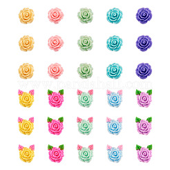 不透明な樹脂カボション  バラと葉のある花  ミックスカラー  19x8mm  200個/箱&nbsp;CRES-PJ0001-01