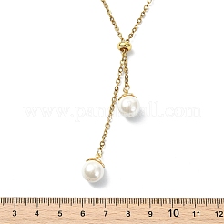 Natural Pink Shell Chip & 304 Stainless Steel Cable Chain Lariat Necklaces&nbsp;NJEW-JN06280