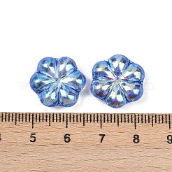 チェコ産プレスガラスビーズ  花  ブルー  16x15.5x5.5mm  穴：1mm  約60個/袋&nbsp;GLAA-I061-16A