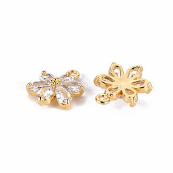 ブラスクリアキュービックジルコニアチャーム  花  18KGP本金メッキ  15x11x5mm  穴：1.4mm&nbsp;X-ZIRC-S068-025-NF