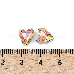 真鍮 ガラス ラインストーン 縫い付けラインストーン  ハート  多面カット  ミックスカラー  プラチナ  9x8x5mm  穴：0.8mm&nbsp;RGLA-U001-05P-01