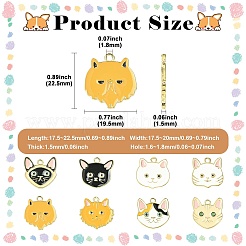 猫型合金エナメルペンダント32個、8スタイル  ゴールドカラー  ミックスカラー  17.5~22.5x17.5~20x1.5mm  穴：1.6~1.8mm  4個/スタイル&nbsp;ENAM-CJ0007-40