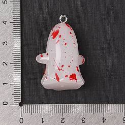 ハロウィーンテーマの光る樹脂ペンダント  暗闇で光る  ゴースト  35x25x21mm  穴：2mm&nbsp;RESI-S06-01B