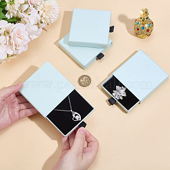 厚紙のジュエリーセット引き出しボックス  リングのために  ピアス  ネックレス  内部のスポンジ  正方形  アクアマリン  8x8.1x1.8cm&nbsp;CON-WH0099-76A