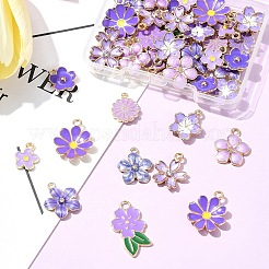 50個10スタイルアロイエナメルペンダント  花  ライラック  12.5~24.5x10~16x1.5~3mm  穴：1.2~2mm  5個/スタイル&nbsp;FIND-FS0003-17