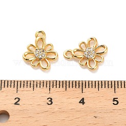 真鍮製マイクロパヴェキュービックジルコニアチャーム  花  18KGP本金メッキ  13x11x2.5mm  穴：1.4mm&nbsp;KK-D300-09G