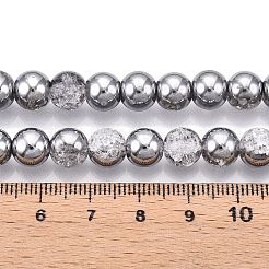 電気メッキクラックルガラスビーズ連売り  半分メッキ  ラウンド  銀  8~8.5mm  穴：1~1.2mm  約50~51個/連  14.57~14.96インチ（37~38cm）&nbsp;X-EGLA-N014-8mm-03