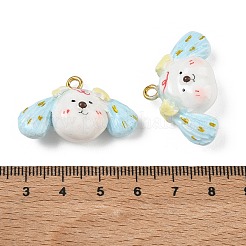 手作り樹脂粘土ペンダント  鉄ループ付き  犬のチャーム  ゴールドカラー  ライトスカイブルー  20~21x33~35x12~14mm  穴：2.8mm&nbsp;PY-CBABDB7-11D
