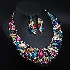 Alloy Rhinestone Pendant Necklaces & Teardrop Stud Dangle Earring Sets for Women&nbsp;WG99E9F-06