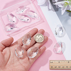 10個のガラスペンダント  ティアドロップ  多面カット  透明  38x22x12.5mm  穴：1.8mm&nbsp;GLAA-ME0001-16C