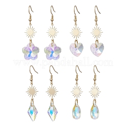 Flower & Heart & Teardrop & Rhombus Glass Dangle Earrings&nbsp;EJEW-JE06853