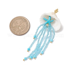 Natural Magnesite & Synthetic Turquoise Starfish & Glass Seed Beaded Jellyfish Big Pendants&nbsp;PALLOY-MZ00870-03
