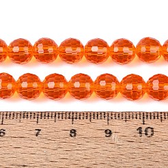 クリアガラスビーズ連売り  ファセット（96ファセット）  ラウンド  レッドオレンジ  8mm  穴：1mm  約68~70個/連  20.47~21.06インチ（52~53.5cm）&nbsp;GLAA-R095-8mm-39