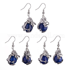 Natural Dyed Lapis Lazuli Dragon Dangle Earrings&nbsp;EJEW-A092-06P-04