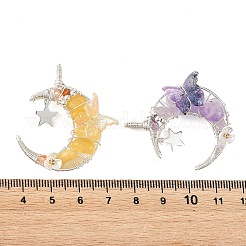 4Pcs 4 Colors Natural Topaz Jade & Yellow Fluorite & Lavender Amethyst & Aquamarine & Rose Quartz & Carnelian Round Chip Wire Wrapped Pendants&nbsp;PALLOY-TA00437