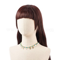 3Pcs 3 Style Natural Pearl & White Moonstone & Synthetic Turquoise & Opalite Beaded Necklaces Set&nbsp;NJEW-JN04000