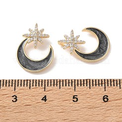 真鍮マイクロパヴェクリアキュービックジルコニアペンダント  黒のエナメル  星のチャームを持つ月  18KGP本金メッキ  18x13x4mm  穴：2x1.5mm&nbsp;CU-CBAA0AF-03G