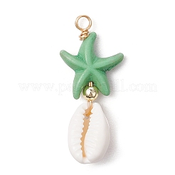 Starfish Dyed Synthetic Turquoise & Natural Cowrie Shell Pendants&nbsp;PALLOY-JF03553