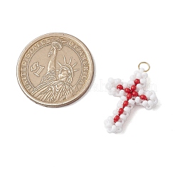 ビーズクロスチャーム  織機模様のガラスシードビーズペンダント  丸カン付き  ミックスカラー  24.5x19.5x5.5mm  穴：2.5mm  6個/セット&nbsp;PALLOY-GD00002
