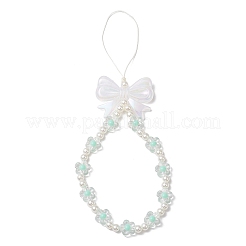 アクリル携帯ストラップ5個  プラスチック製のビーズと  蝶結び  花  ミックスカラー  217mm&nbsp;HJEW-JM03325