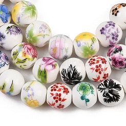 Mixed Styles Floral Printed Porcelain Beads Strands&nbsp;PORC-M004-02M