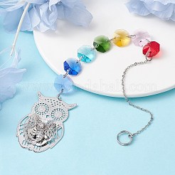 ガラス八角形ビーズ吊り下げ装飾品  家の屋外の装飾のための真鍮のチャーム  フクロウ  290mm&nbsp;HJEW-JM01760-01